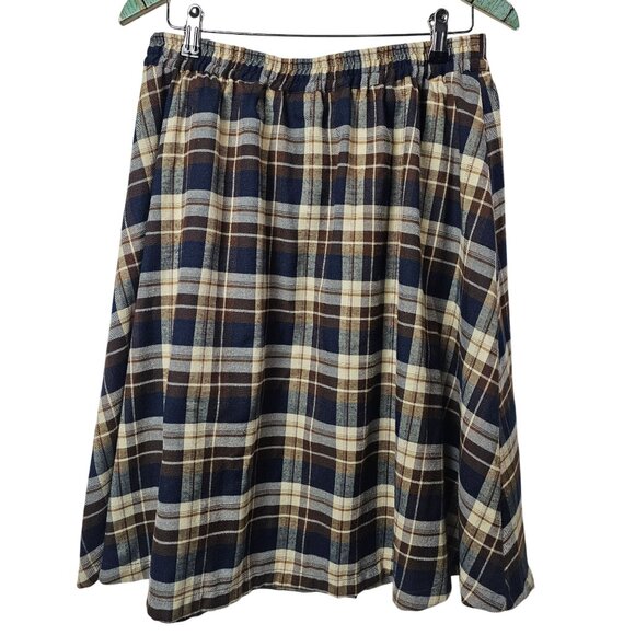 ModCloth Plaid Pocket Button Front A-Line Lined Skirt, Sz L - Picture 2 of 8